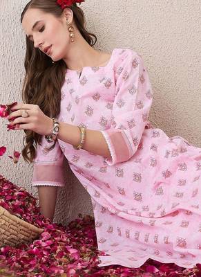 Floral Printed Round Neck Pure Cotton Straight Kurta With Trouser 6
