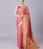 Onion pink  soft banarasi silk saree with zari weaving meenakari design
