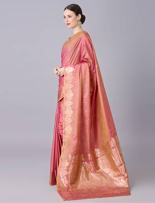 Onion pink  soft banarasi silk saree with zari weaving meenakari design 2