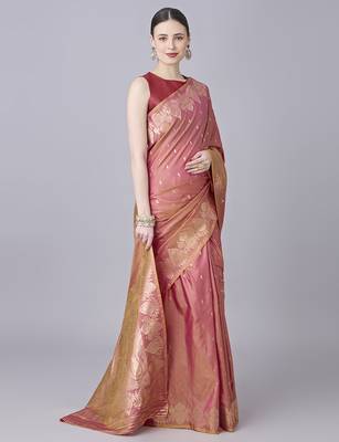 Onion pink  soft banarasi silk saree with zari weaving meenakari design 3