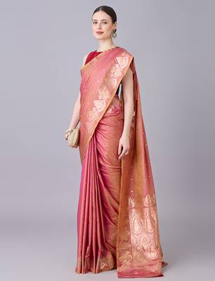 Onion pink  soft banarasi silk saree with zari weaving meenakari design 4