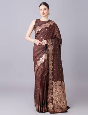 Coffee soft banarasi silk saree with zari weaving meenakari design 1