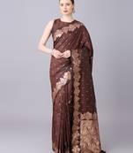 Coffee soft banarasi silk saree with zari weaving meenakari design