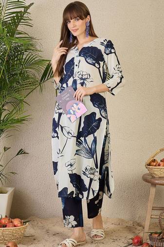 Floral Printed Pure Cotton Kurta with Trousers