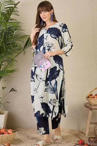 Floral Printed Pure Cotton Kurta with Trousers