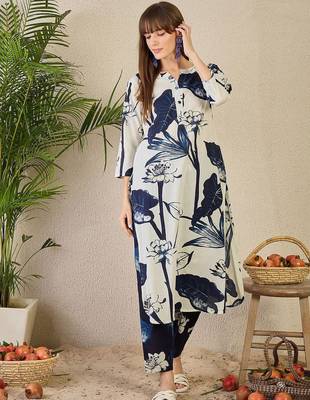 Floral Printed Pure Cotton Kurta with Trousers 2