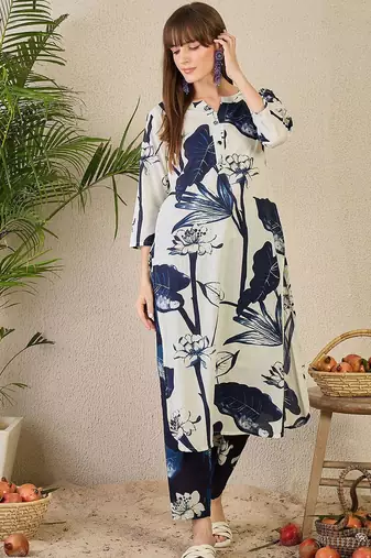 Floral Printed Pure Cotton Kurta with Trousers