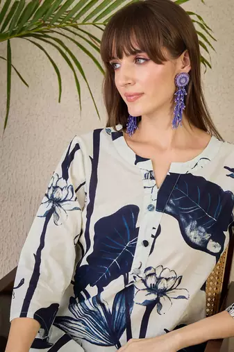 Floral Printed Pure Cotton Kurta with Trousers
