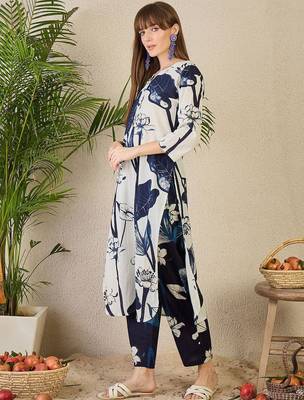 Floral Printed Pure Cotton Kurta with Trousers 4