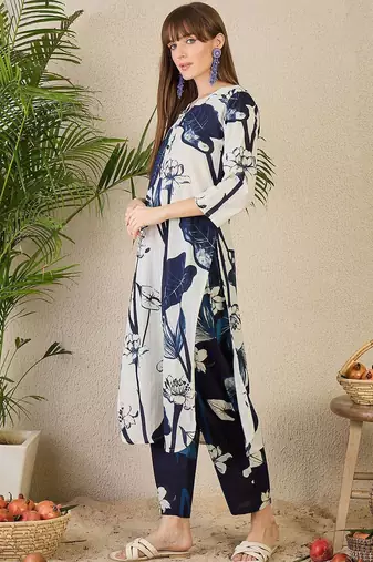 Floral Printed Pure Cotton Kurta with Trousers