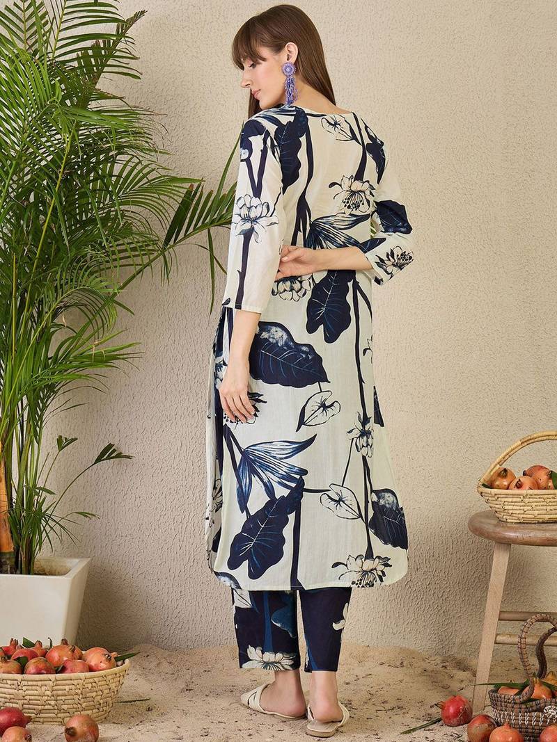 Floral Printed Pure Cotton Kurta with Trousers