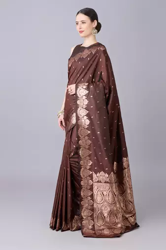 coffee soft silk blend saree with zari weaving meenakari design