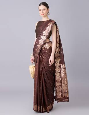 Coffee soft banarasi silk saree with zari weaving meenakari design 4