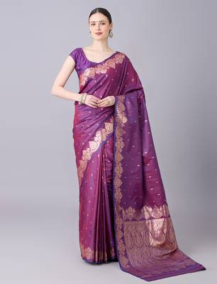 Wine soft banarasi silk saree with zari weaving meenakari design 1