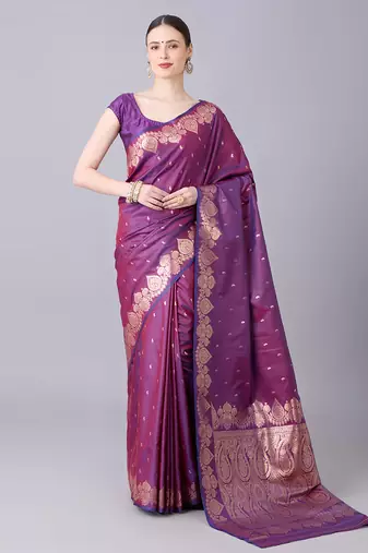 wine soft silk blend saree with zari weaving meenakari design