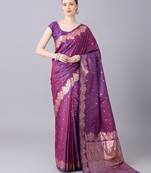 Wine soft banarasi silk saree with zari weaving meenakari design