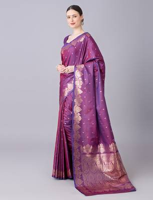 Wine soft banarasi silk saree with zari weaving meenakari design 2