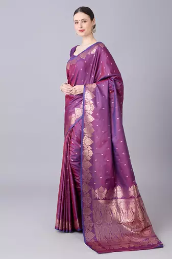 wine soft silk blend saree with zari weaving meenakari design