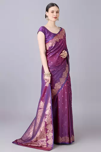 wine soft silk blend saree with zari weaving meenakari design