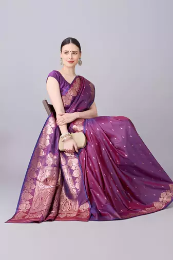 wine soft silk blend saree with zari weaving meenakari design