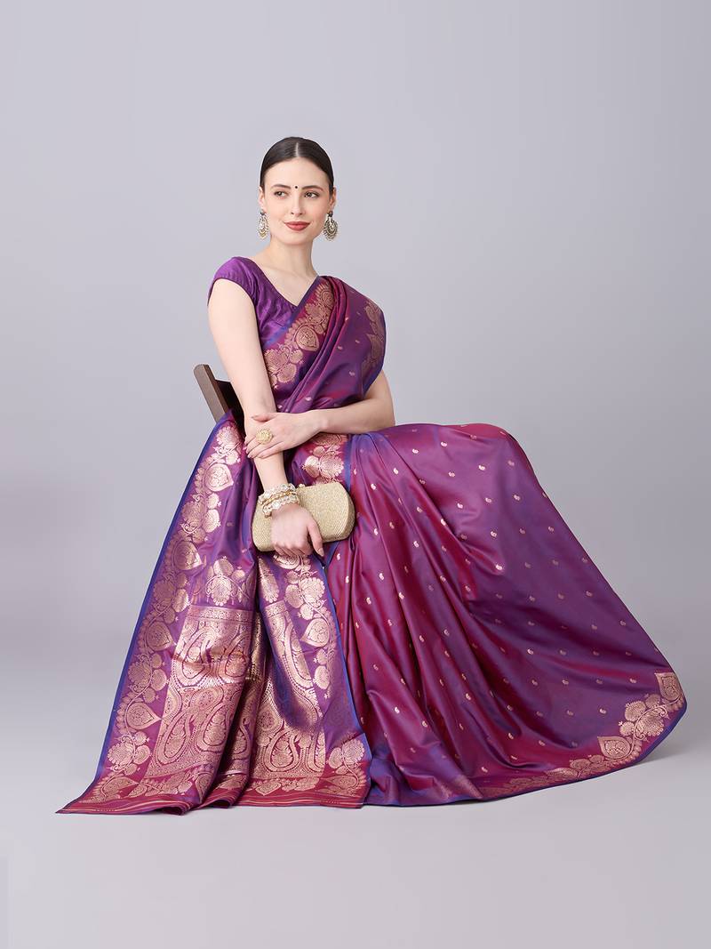Wine soft banarasi silk saree with zari weaving meenakari design