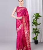 Pink  soft banarasi silk saree with zari weaving meenakari design