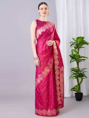 Pink  soft banarasi silk saree with zari weaving meenakari design 2
