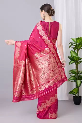 pink soft silk blend saree with zari weaving meenakari design