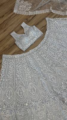 light blue sequins net lehenga choli 4