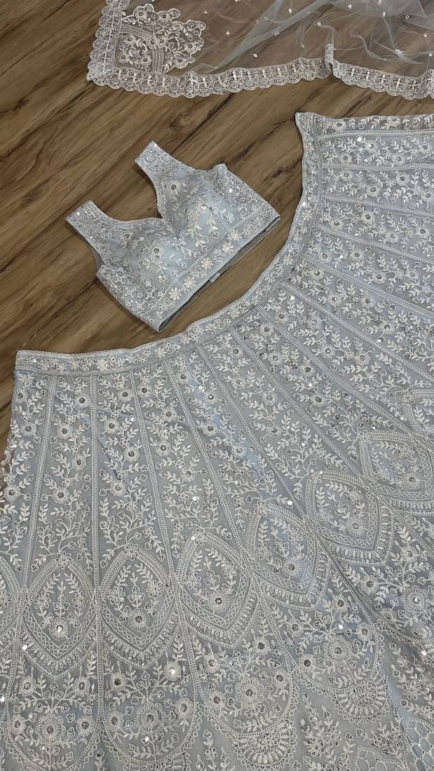 light blue sequins net lehenga choli
