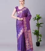 Purple soft banarasi silk saree with zari weaving meenakari design