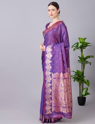 Purple soft banarasi silk saree with zari weaving meenakari design 2