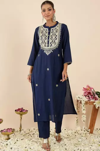 Women Ethnic Motifs Embroidered Regular Kurta with Trousers