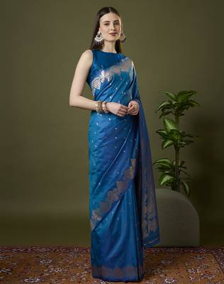 Indigo blue soft banarasi silk saree with zari weaving meenakari design 3