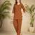 Trendy orange floral embroidered ethnic co-ord set for women