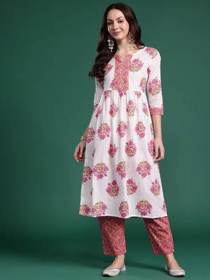 Floral Printed Pure Cotton Kurta with Trousers 4