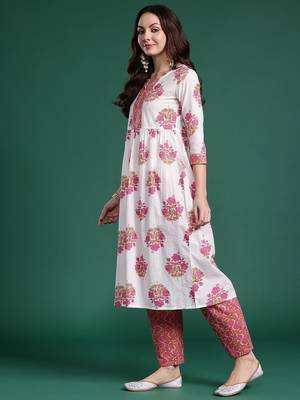 Floral Printed Pure Cotton Kurta with Trousers 5