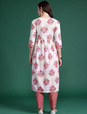 Floral Printed Pure Cotton Kurta with Trousers 6