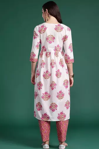 Floral Printed Pure Cotton Kurta with Trousers