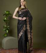 Black  soft banarasi silk saree with zari weaving meenakari design