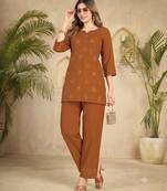 Trendy orange floral embroidered ethnic co-ord set for women