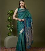 Rama green soft banarasi silk saree with zari weaving meenakari design