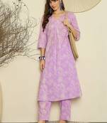 Women Floral Printed Regular Pure Cotton Kurta with Trousers