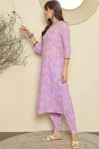Women Floral Printed Regular Pure Cotton Kurta with Trousers