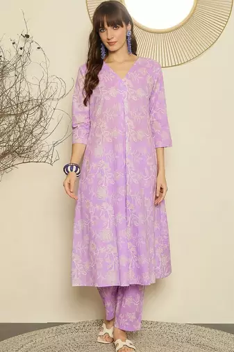 Women Floral Printed Regular Pure Cotton Kurta with Trousers