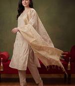 Women Ethnic Motifs Embroidered Regular Thread Work Kurta with Trousers & With Dupatta