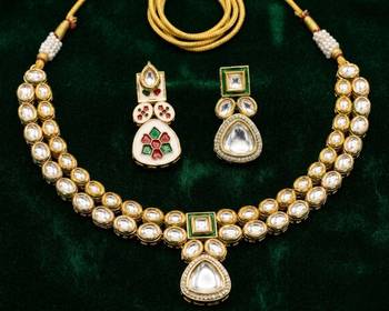 Handcrafted gold-plated kundan choker necklace set with earrings | traditional ethnic indian bridal jewelry for women 1