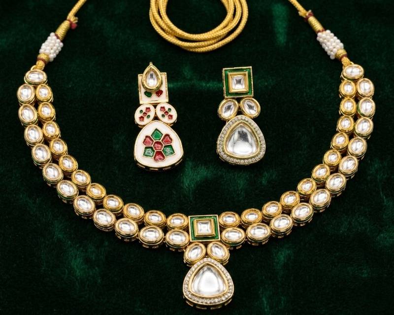 Handcrafted gold-plated kundan choker necklace set with earrings | traditional ethnic indian bridal jewelry for women