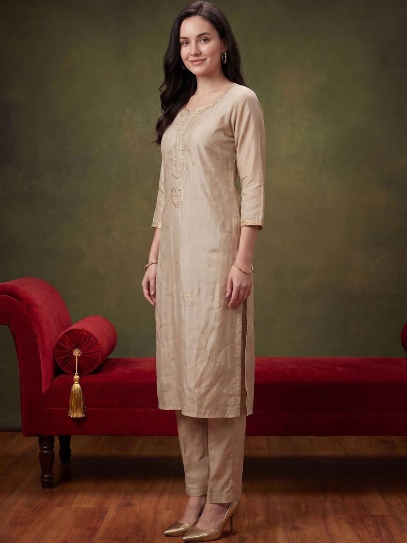 Women Ethnic Motifs Embroidered Regular Thread Work Kurta with Trousers & With Dupatta