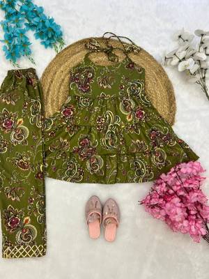 Mehendi poly rayon paisley digital printed set for girls kid 4